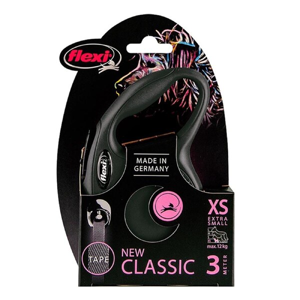 Flexi Classic Retractable Tape Dog Lead Black XS 3m