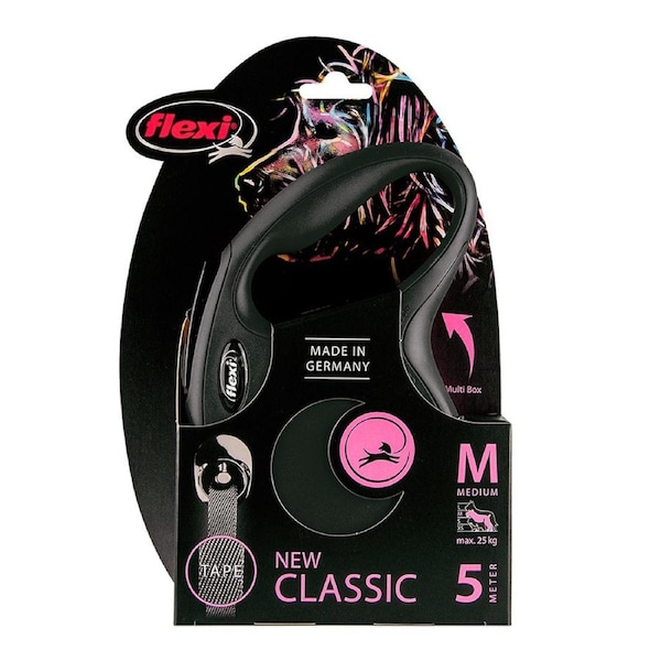 Flexi Classic Retractable Tape Dog Lead Black Medium 5m