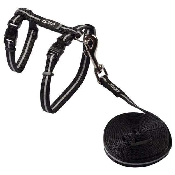 Rogz Alleycat Adjustable Cat Harness & Lead Set Black 11mm
