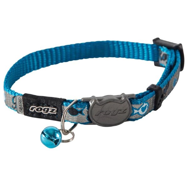 Rogz ReflectoCat Reflective Safeloc Cat Collar Blue Fish 8mm