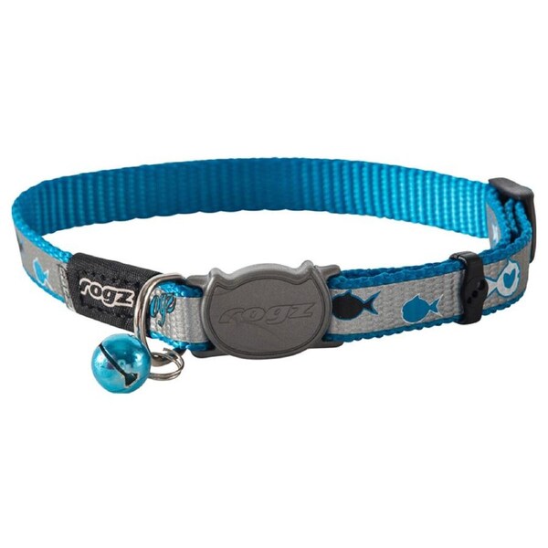 Rogz ReflectoCat Reflective Safeloc Cat Collar Blue Fish 11mm