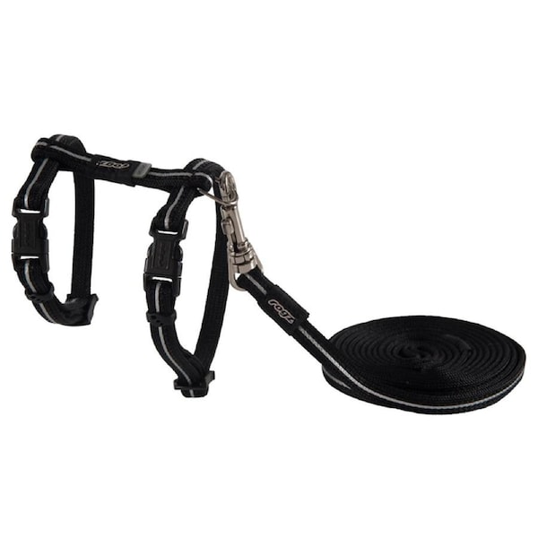 Rogz Alleycat Adjustable Cat Harness & Lead Set Black 8mm
