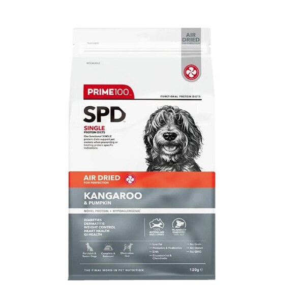 Prime 100 SPD Adult & Senior Air Dried Dry Dog Food Kangaroo & Pumpkin 120g