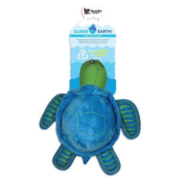 Spunky Pup Clean Earth Plush Turtle Dog Squeaker Toy Large