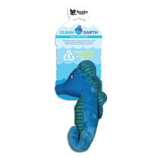 Spunky Pup Clean Earth Plush SeaHorse Dog Squeaker Toy Small