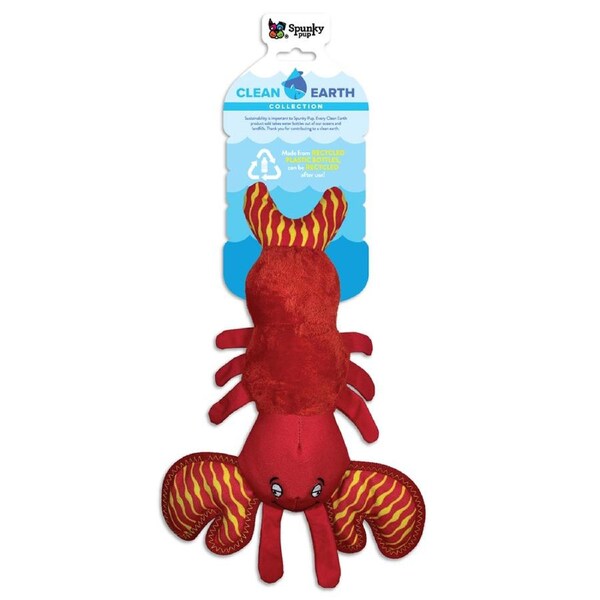 Spunky Pup Clean Earth Plush Lobster Dog Squeaker Toy Large