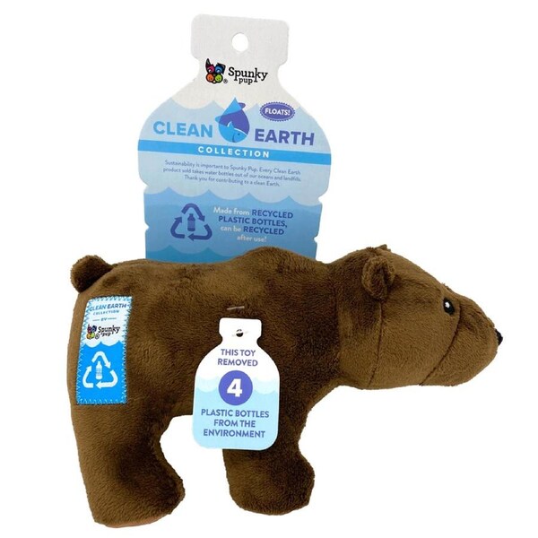 Spunky Pup Clean Earth Plush Bear Pet Dog Squeaker Toy Small