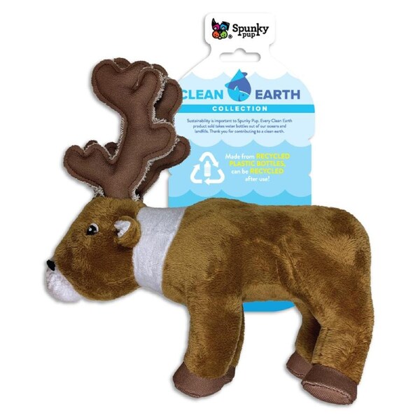 Spunky Pup Clean Earth Plush Caribou Dog Squeaker Toy Large