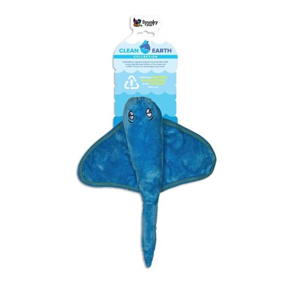 Spunky Pup Clean Earth Plush Stingray Dog Squeaker Toy Large