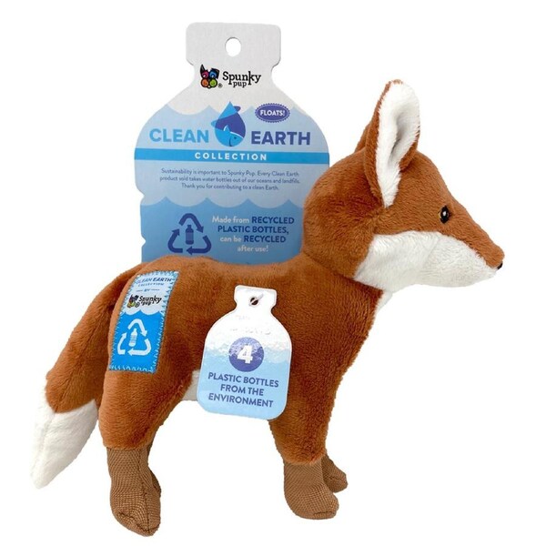 Spunky Pup Clean Earth Plush Fox Pet Dog Squeaker Toy Large