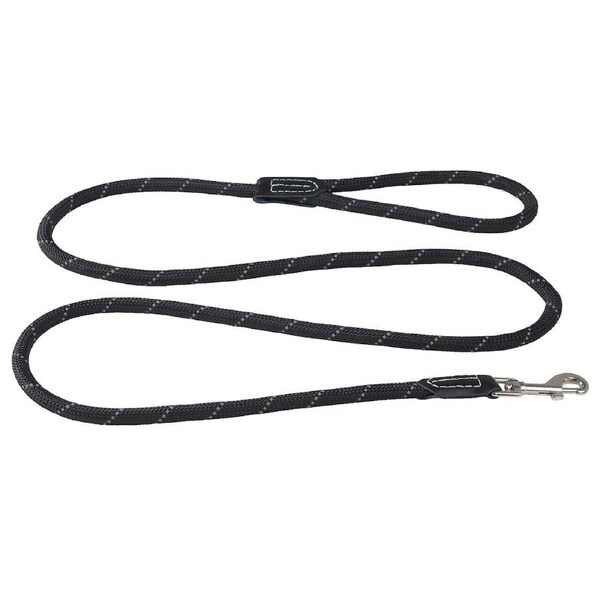 Rogz Classic Rope Genuine Leather Cuffs Dog Lead Black Medium