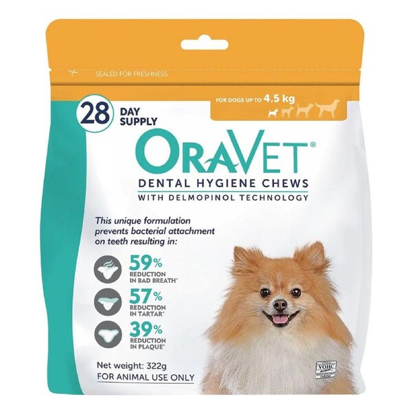 Oravet Dental Hygiene Chews for XS Dogs Up to 4.5kg Yellow 28 Pack