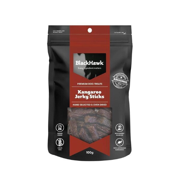 Black Hawk Kangaroo Jerky Sticks Natural Dog Treats 100g
