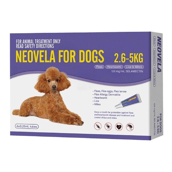 Neovela Spot-on Flea & Worm Treatment for Dogs 2.6-5kg Purple 4 Pack