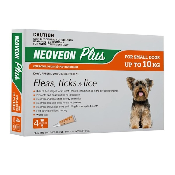 Neoveon Plus Spot-on Flea & Tick Treatment for Small Dogs Up to 10kg 4 Pack