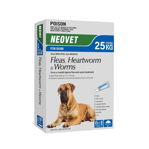 Neovet Spot-on Flea & Worms Treatment for Dogs Over 25kg Blue 6 Pack