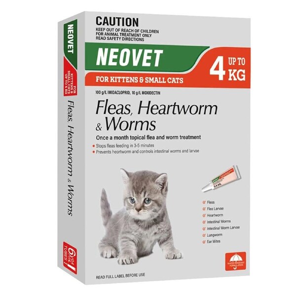 Neovet Spot-on Flea & Worms Treatment for Kitten & Small Cats Up to 4kg 6 Pack