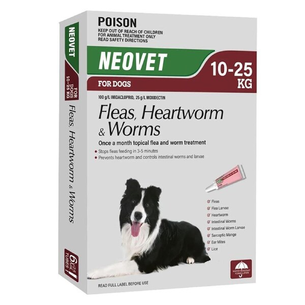 Neovet Spot-on Flea & Worms Treatment for Dogs 10-25kg Red 6 Pack