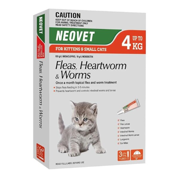 Neovet Spot-on Flea & Worms Treatment for Kitten & Small Cats Up to 4kg 3 Pack