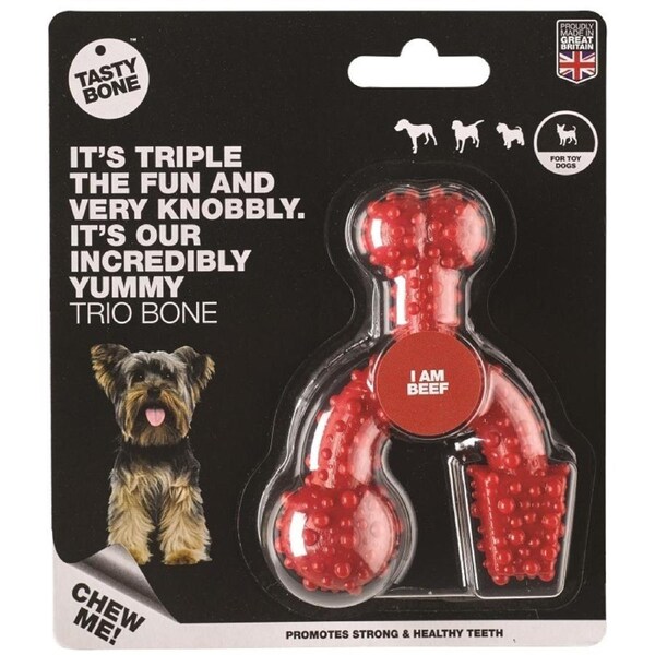Tasty Bone Nylon Trio Bone Beef Dental Care Dog Chew Toy