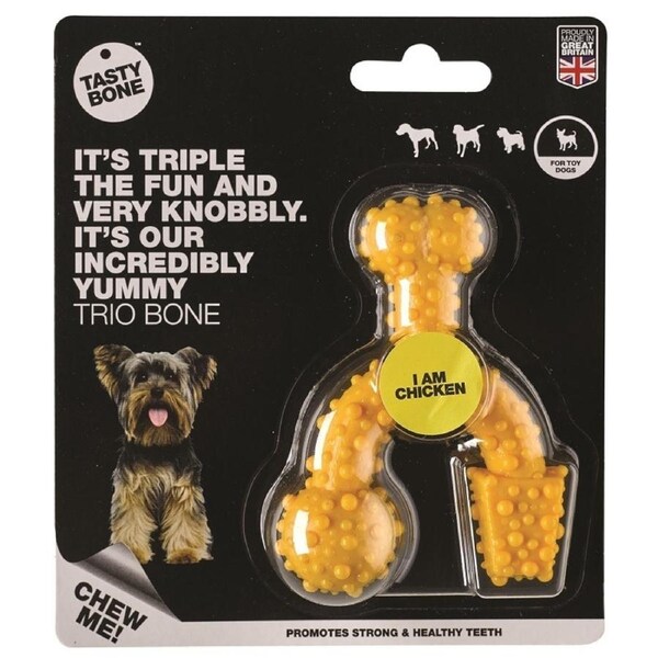 Tasty Bone Nylon Trio Bone Chicken Dental Care Dog Chew Toy