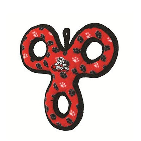Tuffy Jr 3-Way Tug Interactive Play Dog Squeaker Toy Red Paws