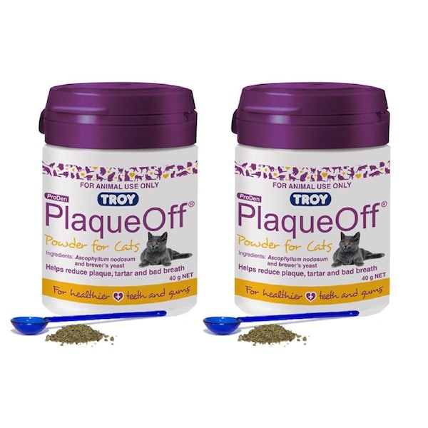 2 x Troy Plaque Off for Pet Cats Tartar Bad Breath Plaque 40g Two Pack