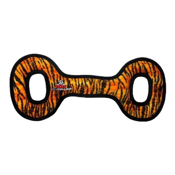 Tuffy Mega Tug Oval Interactive Play Dog Squeaker Toy Tiger Print
