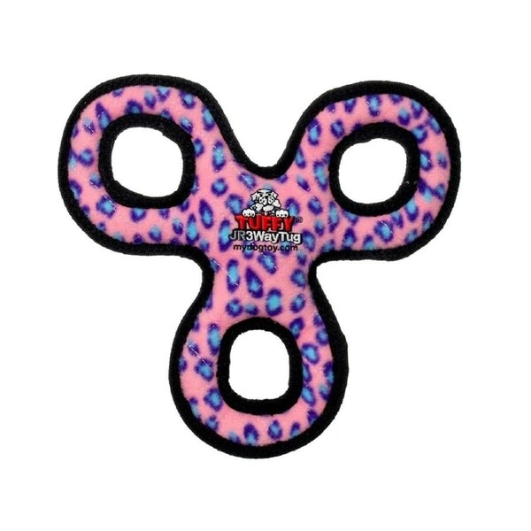 Tuffy Jr 3-Way Tug Interactive Play Dog Squeaker Toy Pink Leopard