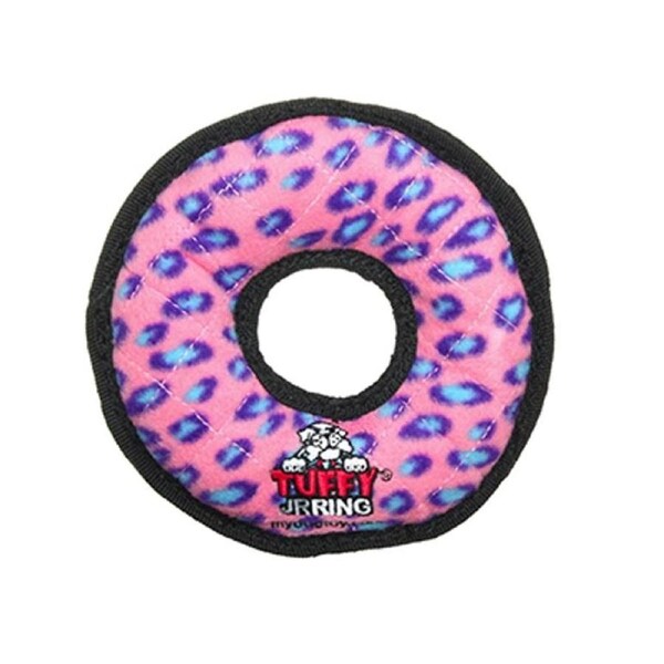 Tuffy Jr Ring Interactive Play Plush Dog Squeaker Toy Pink Leopard