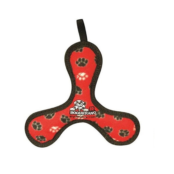 Tuffy Jr Boomerang Interactive Play Dog Squeaker Toy Red Paws