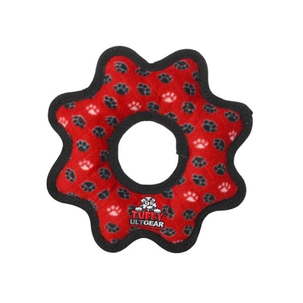 Tuffy Ultimate Gear Ring Interactive Play Dog Squeaker Toy Red Paws