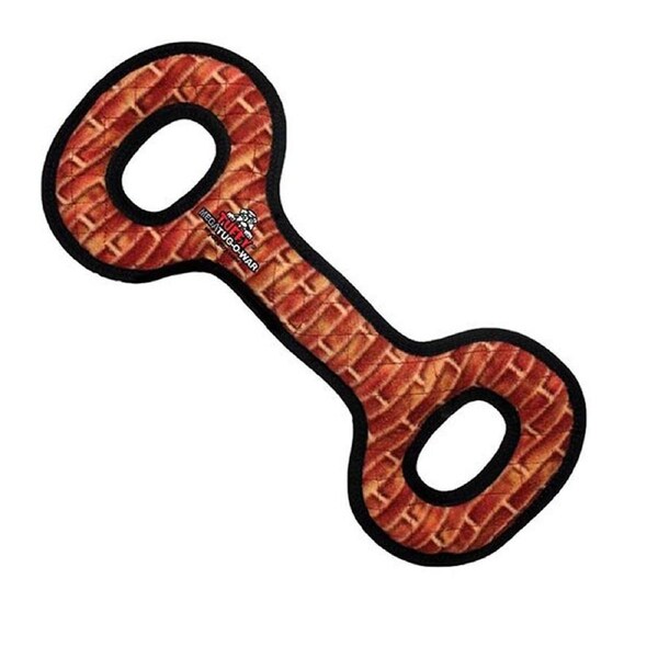 Tuffy Mega Tug-Oval Plush Dog Squeaker Toy Brick Print