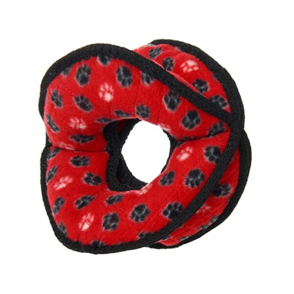 Tuffy Ultimate 4-Way Ring Interactive Play Dog Squeaker Toy Red Paws