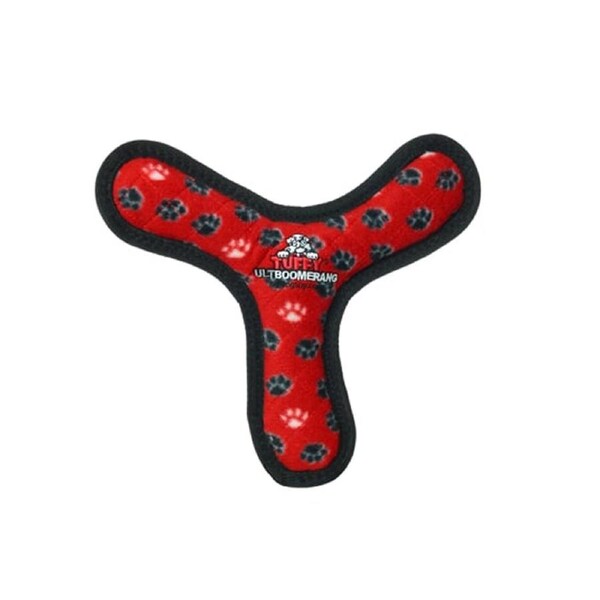 Tuffy Ultimate Boomerang Interactive Play Dog Squeaker Toy Red Paws