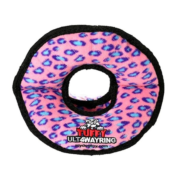 Tuffy Ultimate 4-Way Ring Interactive Play Dog Squeaker Toy Pink Leopard