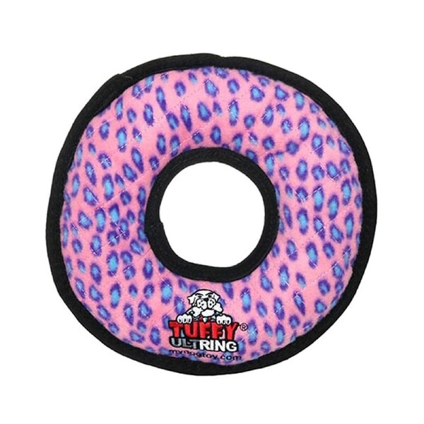 Tuffy Ultimate Ring Interactive Play Durable Dog Squeaker Toy Pink Leopard
