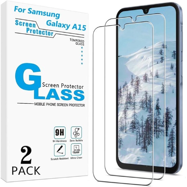 [2-PCS] Screen Protector for Samsung Galaxy A15 4G, A15 5G Tempered Glass, Fingerprint Compatible (6.5")