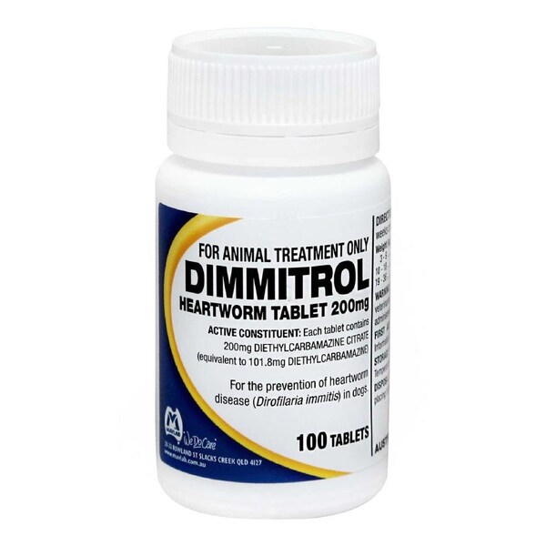 Fidos Dimmitrol Heartworm Tablet 200mg for Dogs 100 Tabs