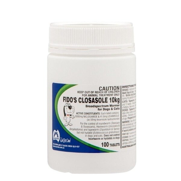 Fidos Closasole Dogs & Cats Broadspectrum Wormer 10kg 100 Tabs