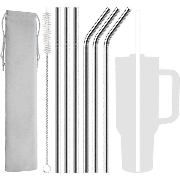 JOYBUY 6 Pack Stainless Steel Straw Replacement 40 oz for Stanley Adventure Travel Tumbler, Reusable Straws with Cleaning Brush Compatible with Stanley 40oz