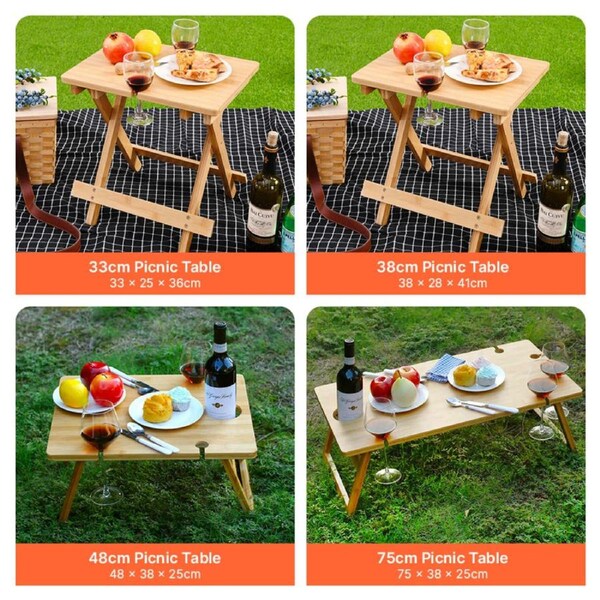 Nelio Folding Bamboo Wine Holder Picnic Table 38cm
