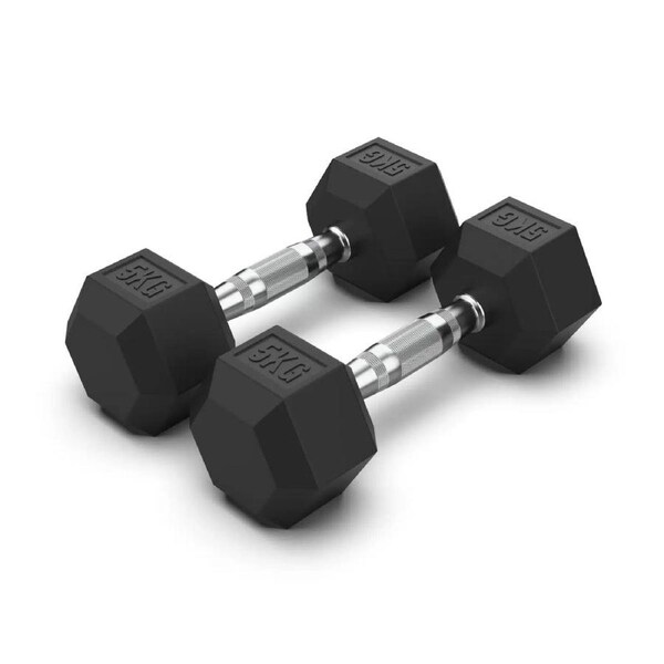 2 x 5kg Hex Rubber Coat Iron Dumbell Home Gym Strength Weight Commercial Grade