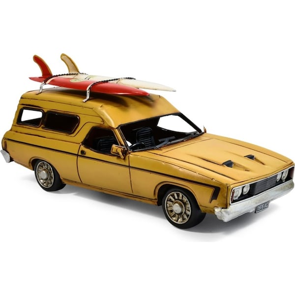 Boyle 1976 Ford XC Falcon Panelvan w/ Surfboards Metal Car Ornament Yellow