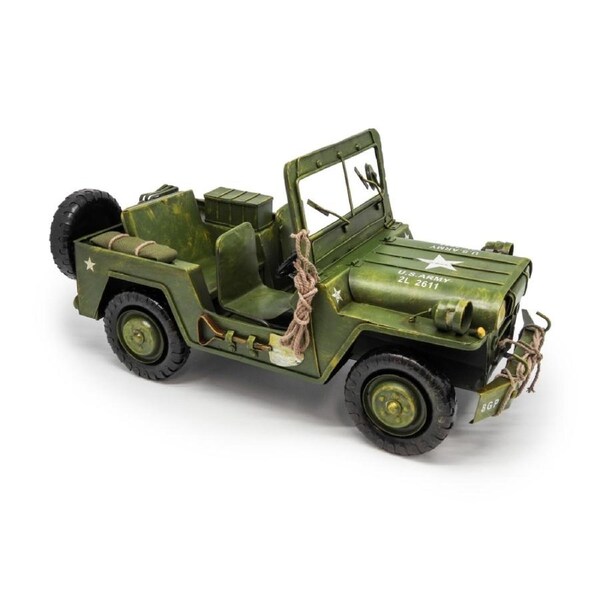 Boyle Army Jeep Car Metal Home/Room Ornament Display Decor 38x18cm Green