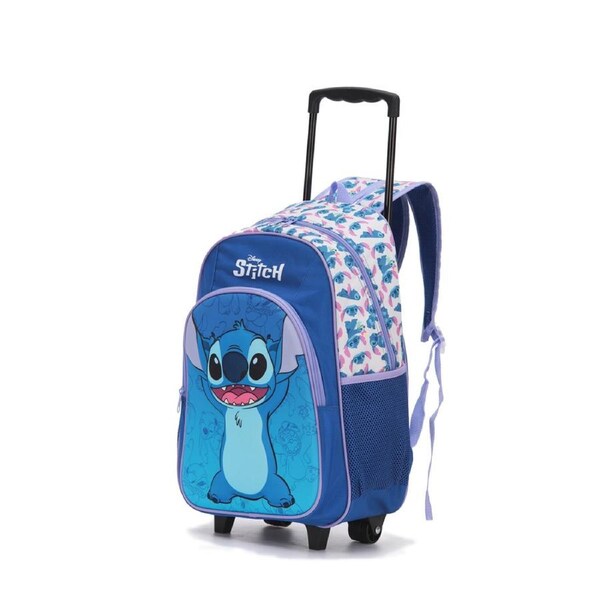 Disney Stitch 17'' Trolley Backpack Kids/Children 2-Wheeled Travel Bag Blue