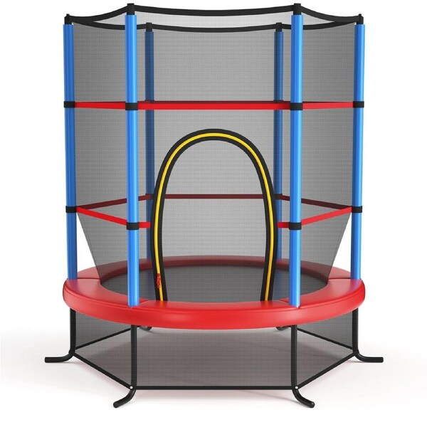 Costway 5.3FT Trampoline Bouncer Jumping Trampolines Indoor Outdoor Gift w/Enclosure Net Security Pad Max Load 45kg Blue