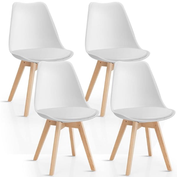Costway 4 Pcs Beech Dining Chairs w/ PU Padded Cushion Cafe Kitchen White