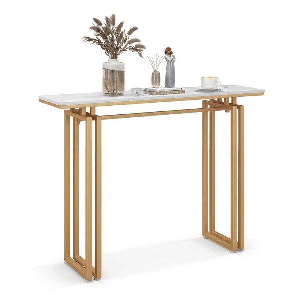 Costway Modern Console Table Hallway Table Entryway Display Table w/Adjustable Footpads Gold