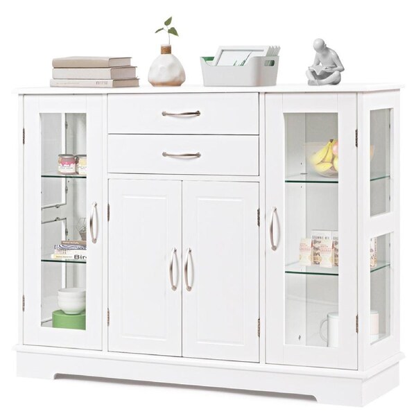 Costway Buffet Sideboard Storage Display Cabinet Cupboard Glass Doors & Drawers